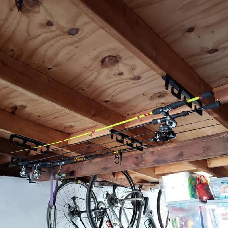Wall/Ceiling Fishing rod and reel holder with 6 Hooks... Wall/Ceiling Fishing rod and reel holder with 6 Hooks...