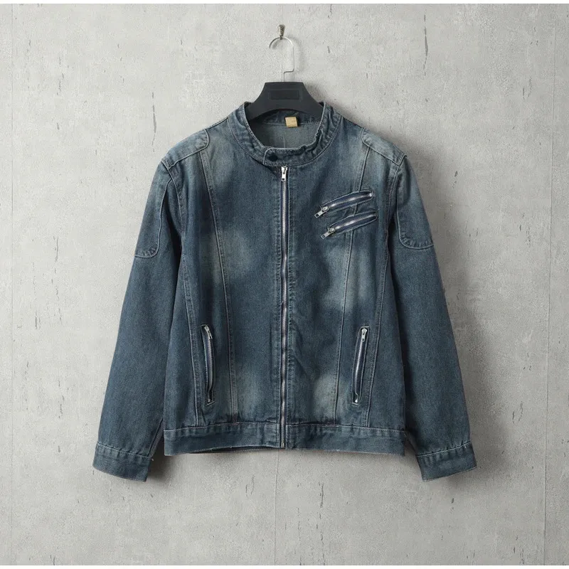 American Denim Jacket: Mens Oversized Vintage Moto Style Denim