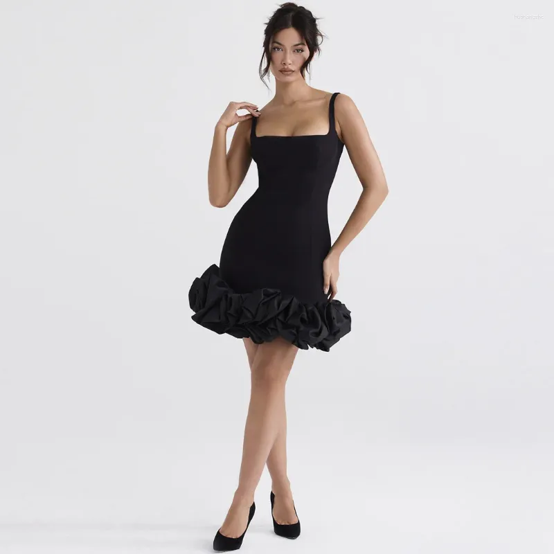 Black Satin Square Collar Black Cocktail Dress With Spaghetti Straps And Ruffle Bottom Perfect For Evening Parties And Casual Occasions From Julia dress 98.69 DHgate.Com
