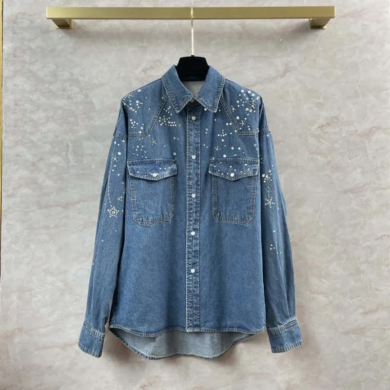 Denim Shirts: Exquisite Diamond Handmade Craftsmanship, High-Quality Heavy  Industry Loose, Slimming Shirt Coat for Men and Women
