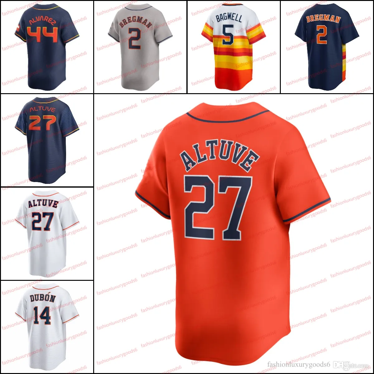 Houston Baseball Jersey Bregman, Altuve, Peña, Alvarez More! Orange White Authentic Style Fan Apparel Buy Now!