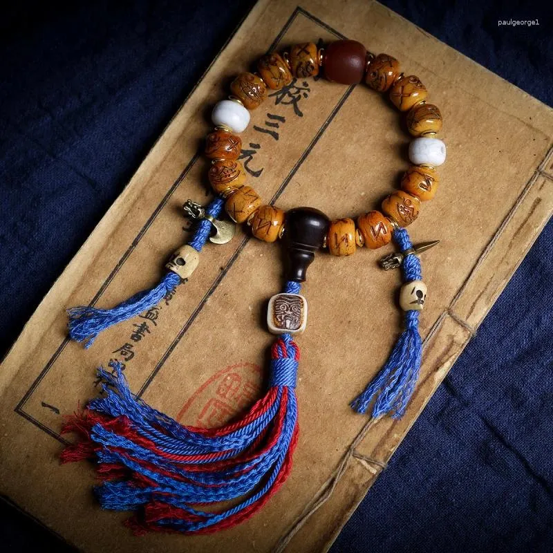 Buddha Stones White Yak Bone Copper Yak Head Double Wrap Balance Bracelet