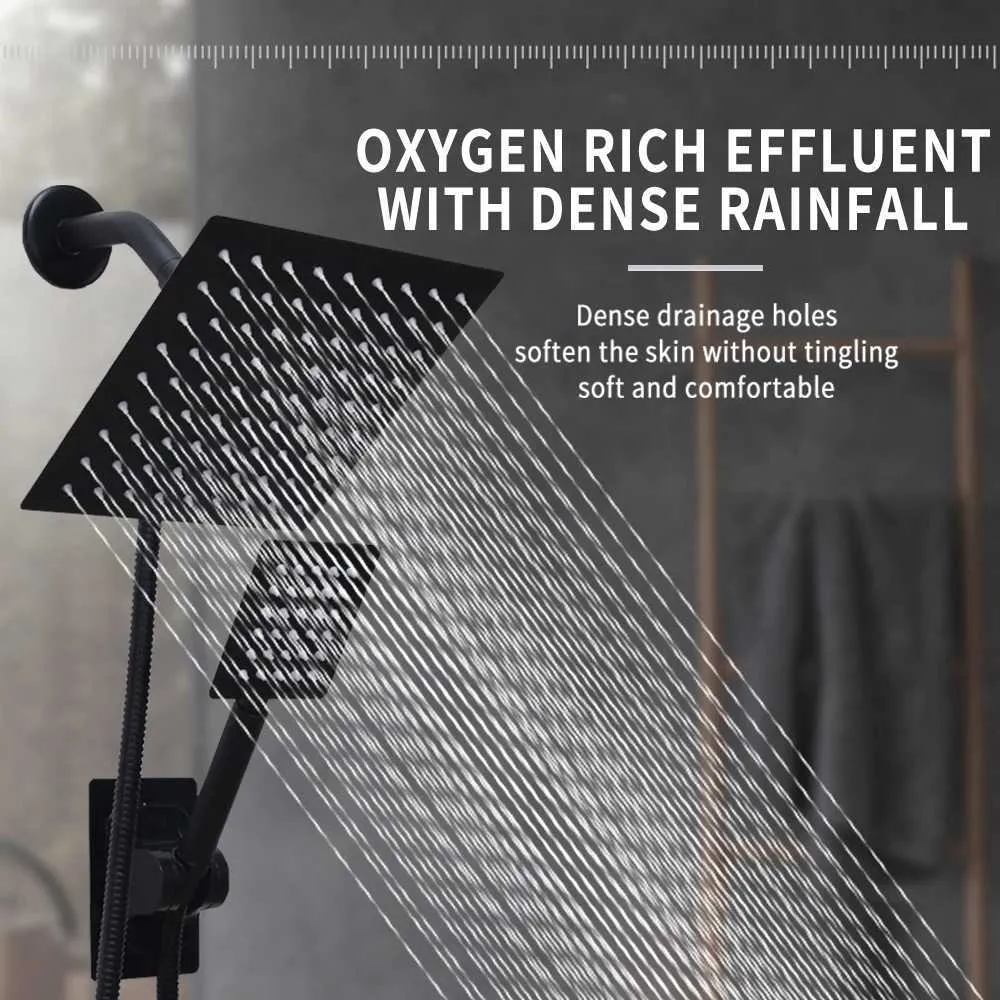 Matte Black Bathroom Shower Head Set - High-Pressure 8 Square Rain ...