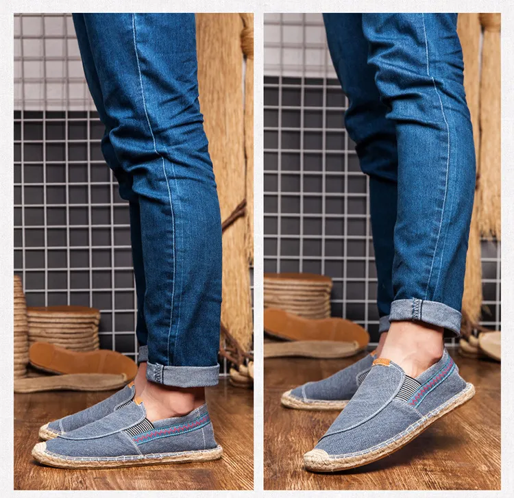 Casual shoes - blue linen size 9 Casual Men Linen Shoes Trendy Vulcanized Flats Lace-up  main image 4
