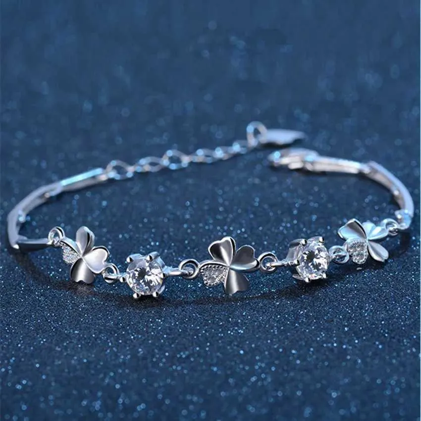 DHgate.com:925 Sterling Silver Clover Bracelet Zircon