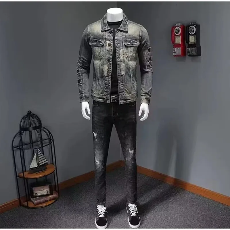 American Denim Jacket: Mens Oversized Vintage Moto Style Denim