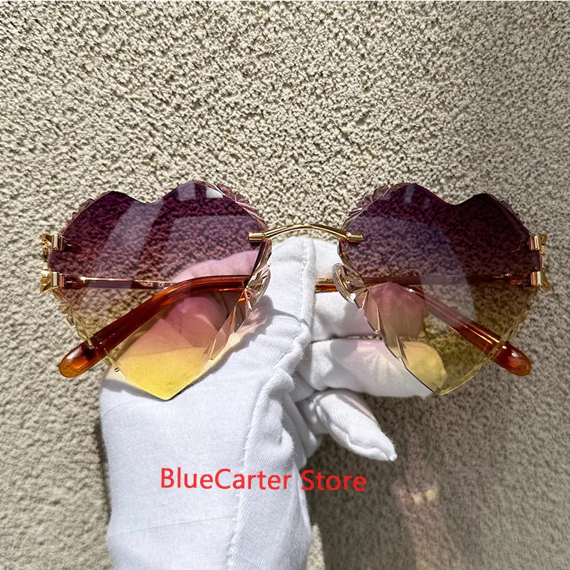 Heart Shaped Rimless Sunglasses Y2K Metal Wire... From  display picture 3