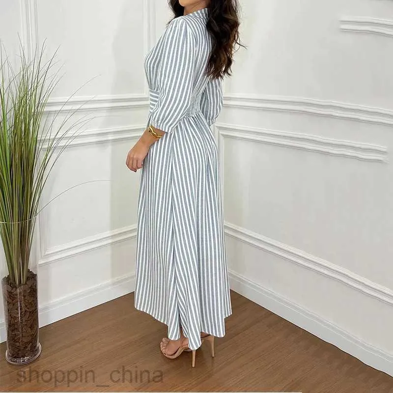 Summer Chic: Striped Lapel Printed Shirt Dress for Women - Basic Casual Fashionable Clothing