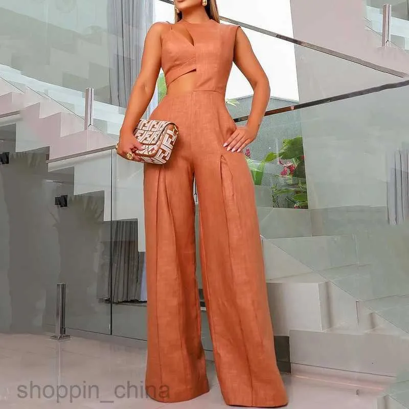 Two Piece Sets Sleeveless Summer Jumpsuits for Women Solid Color Hollow Out