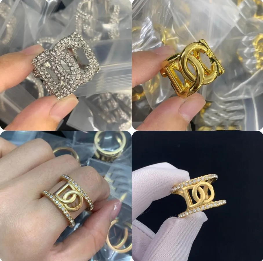 Designer Ring With Rhinestones, Letter Logo, Simple Gold Plated Glossy ...