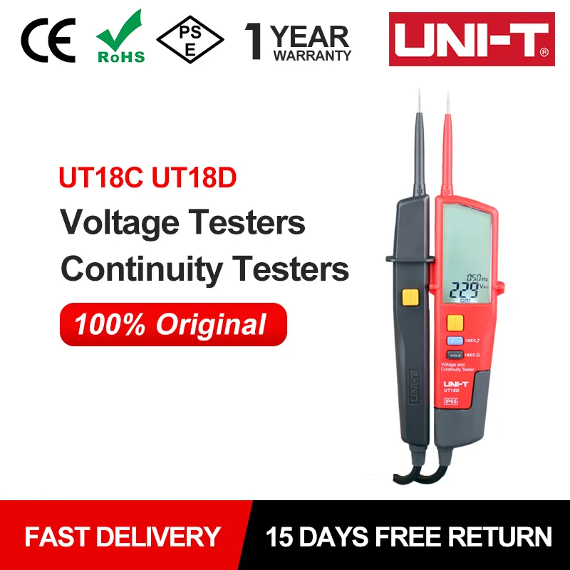 Testeur Électrique Uni-T UT18D - Détection Tension Auto, Continuité, RCD, Phase - IP65