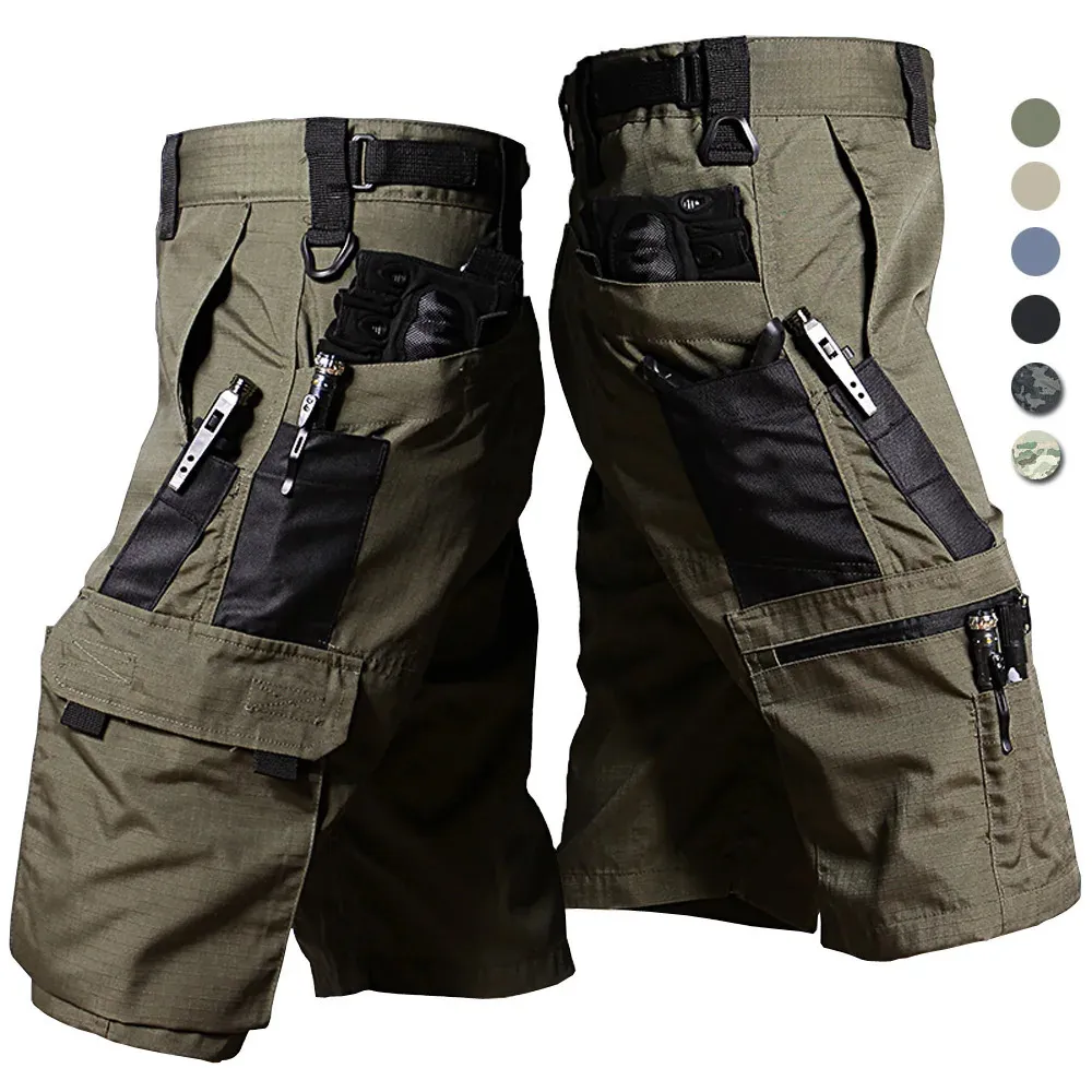 Mens Camo Cargo Shorts Tactical Ripstop Hiking Trousers Summer