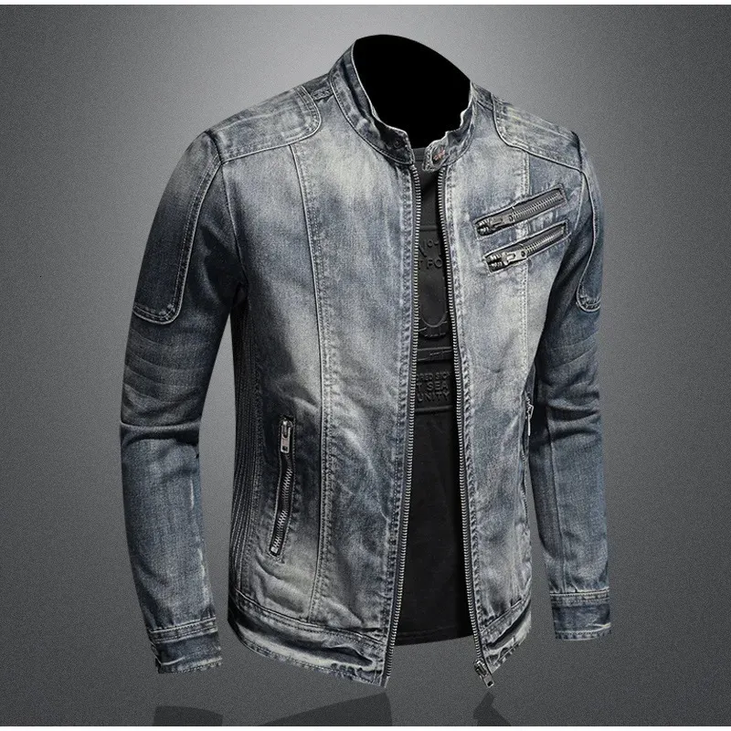 American Denim Jacket: Mens Oversized Vintage Moto Style Denim