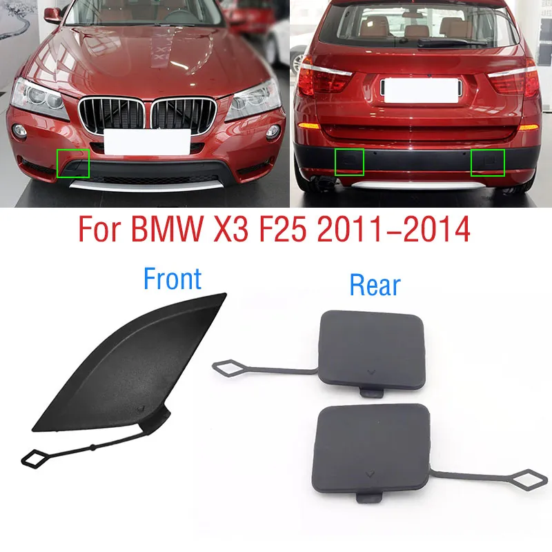 thumbnail image 2 of Pair Rear Bumper Tow Hook Covers For BMW X3 F25 (2011-2014) – Left & Right, Black 2 of 3