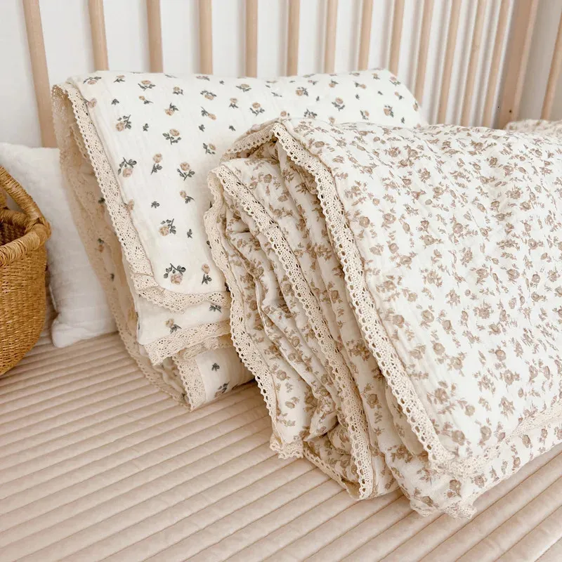 Baby Camellia Rose Print Muslin Blanket Quilt For Summer Infant Floral Muslin Comforter Napping Cover For Baby Bedding Quilts 240627 From 40 57 DHgate