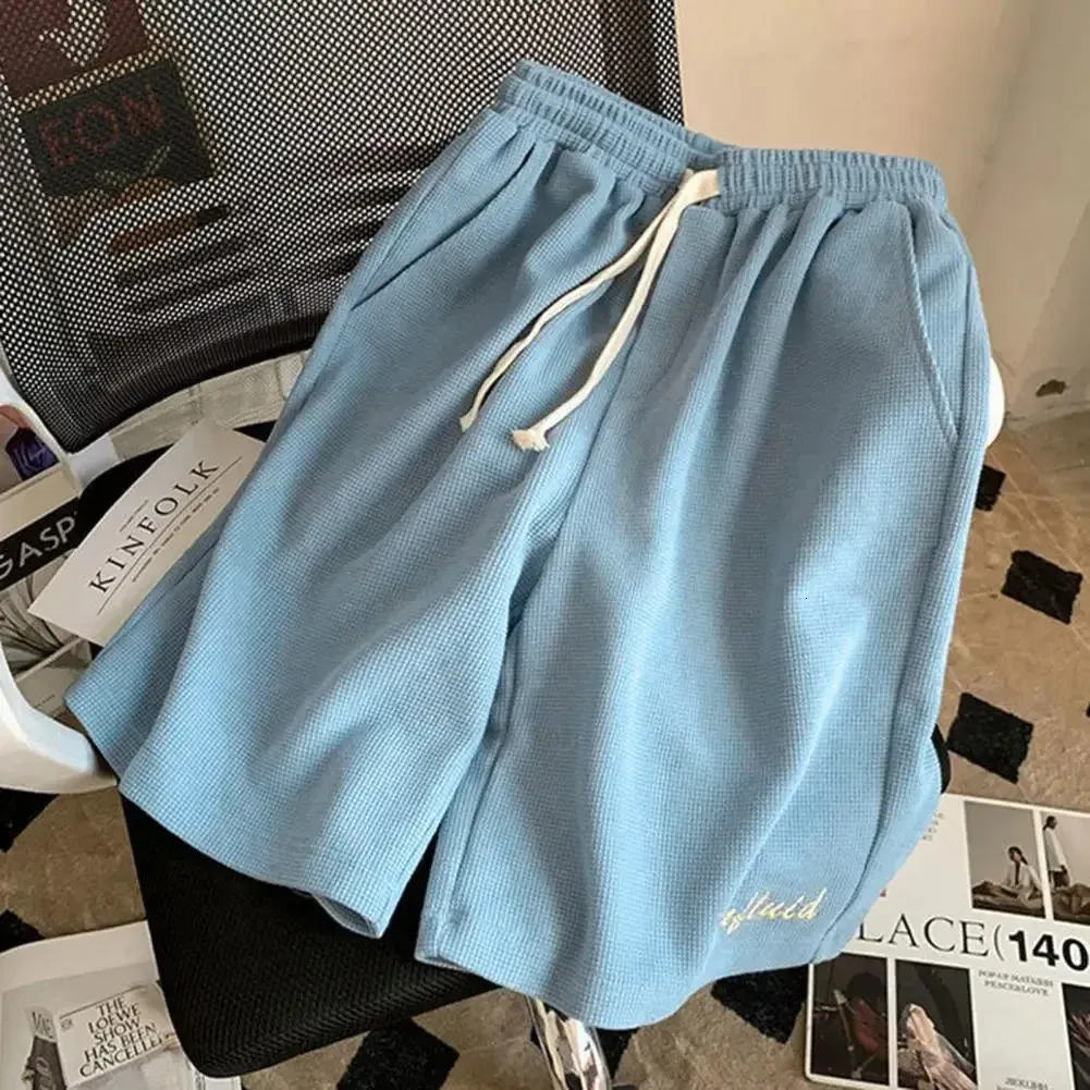 Combinaison de sport gaufrée unisexe été hommes ample à manches courtes t-shirt short jogging tenue deux pièces ensemble lettre imprimé décontracté_voghion.com