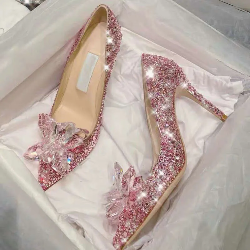 Rhinestone High Heels for Women Cinderella Pointed Toe Pumps