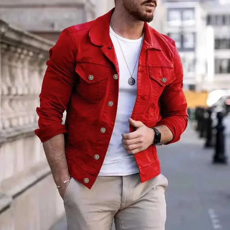 Men's Denim Jacket, Casual Slim Fit Spring/Autumn Jacket with Decorative  Buttons, Multiple Pockets