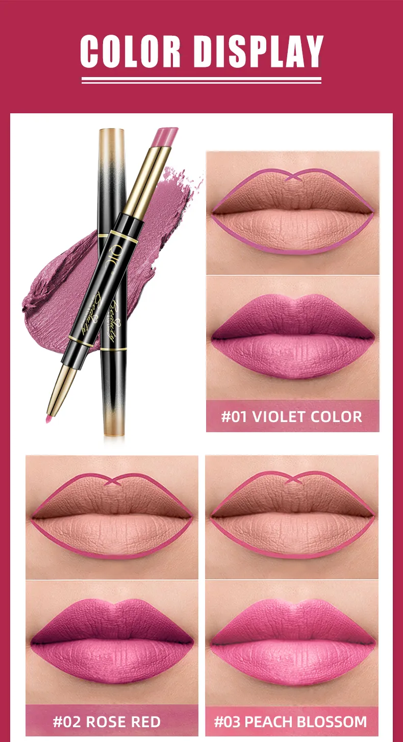 2 in 1 Matte Lipstick and Lip Liner Pen Nude Waterproof Long Lasting ...