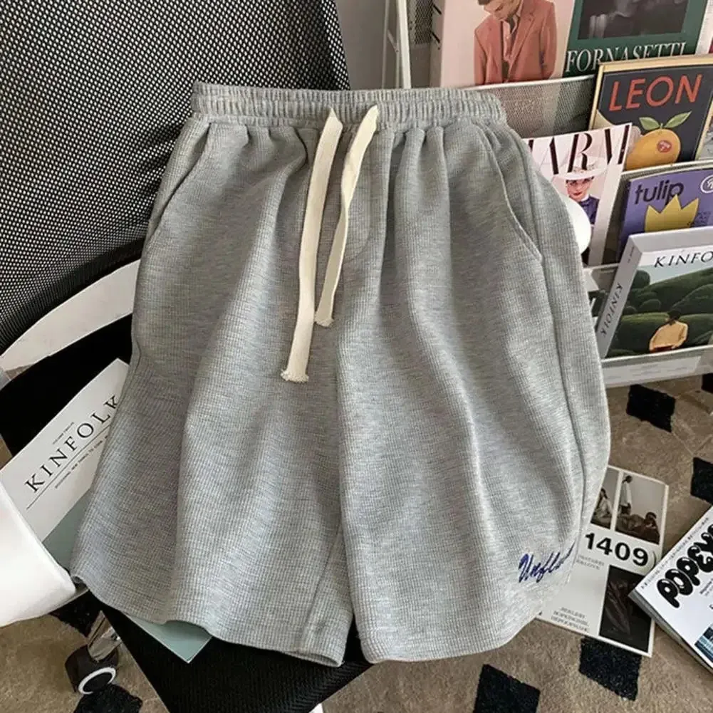 Waffle Sports Suit Unisex Summer Men Loose Short Sleeve T-shirt Shorts Jogger Outfit Two-piece Set Letter Print Casual_voghion.com