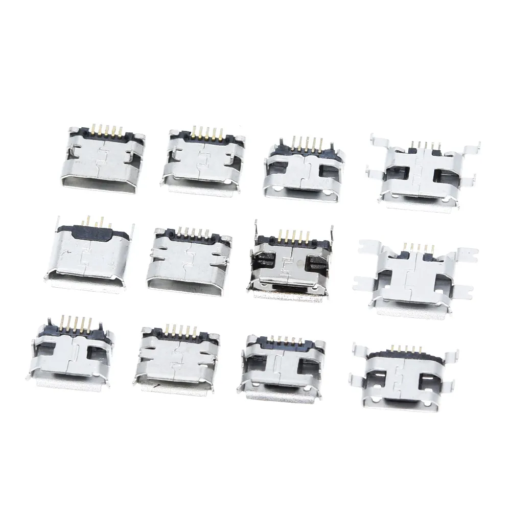 10Pcs Mini USB Female 5-Pin Solder Type B Socket Connectors - With Covers