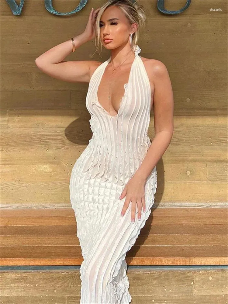 See Through Bodycon Maxi Dress Halter Backless Ruffle Casual Summer Party  Festival from Dhgate Basic & Casual Dresses - price 32.25