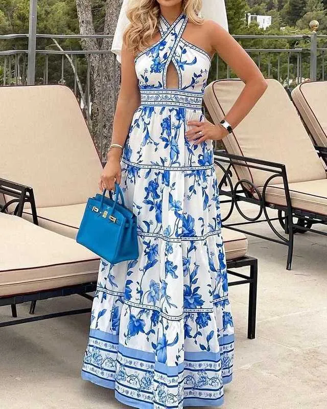 Womens Summer Polyester Halter Neck Casual Dress with Hollow Out and Letter  Print, Sleeveless Ankle-Length Maxi Dress from Dhgate Basic & Casual Dresses  - price 40.56