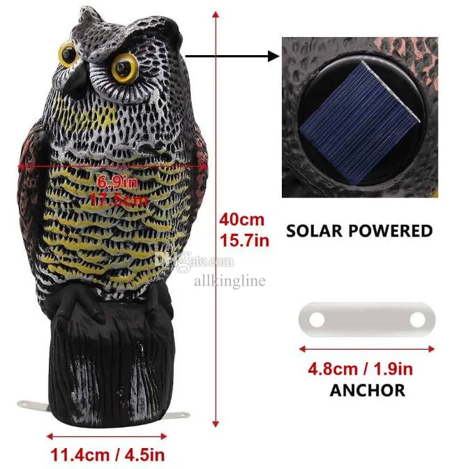 Realistic Bird Scarer Rotating Head Sound Owl Prowler Decoy Protection Repellent