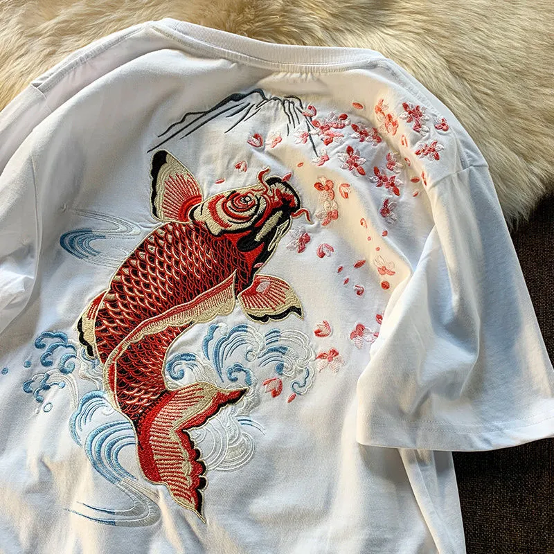 【CPGN STUDIO】Blowfish Embroidery Short Sleeve T-shirt DHgate.com:Chinese Brocade Embroidery Oversized Mens Short