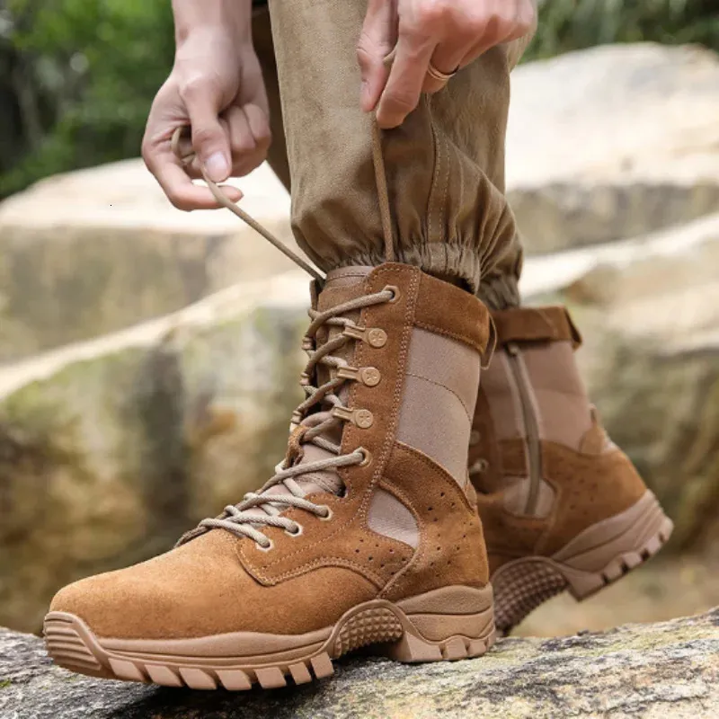 Fashion Mens Cowhide Waterproof Boots Side Zip Summer Outdoor Hiking  Walking Climbing Desert Shoes Wear Resistant Non Slip Shoe 240628 From  49,14 € | DHgate