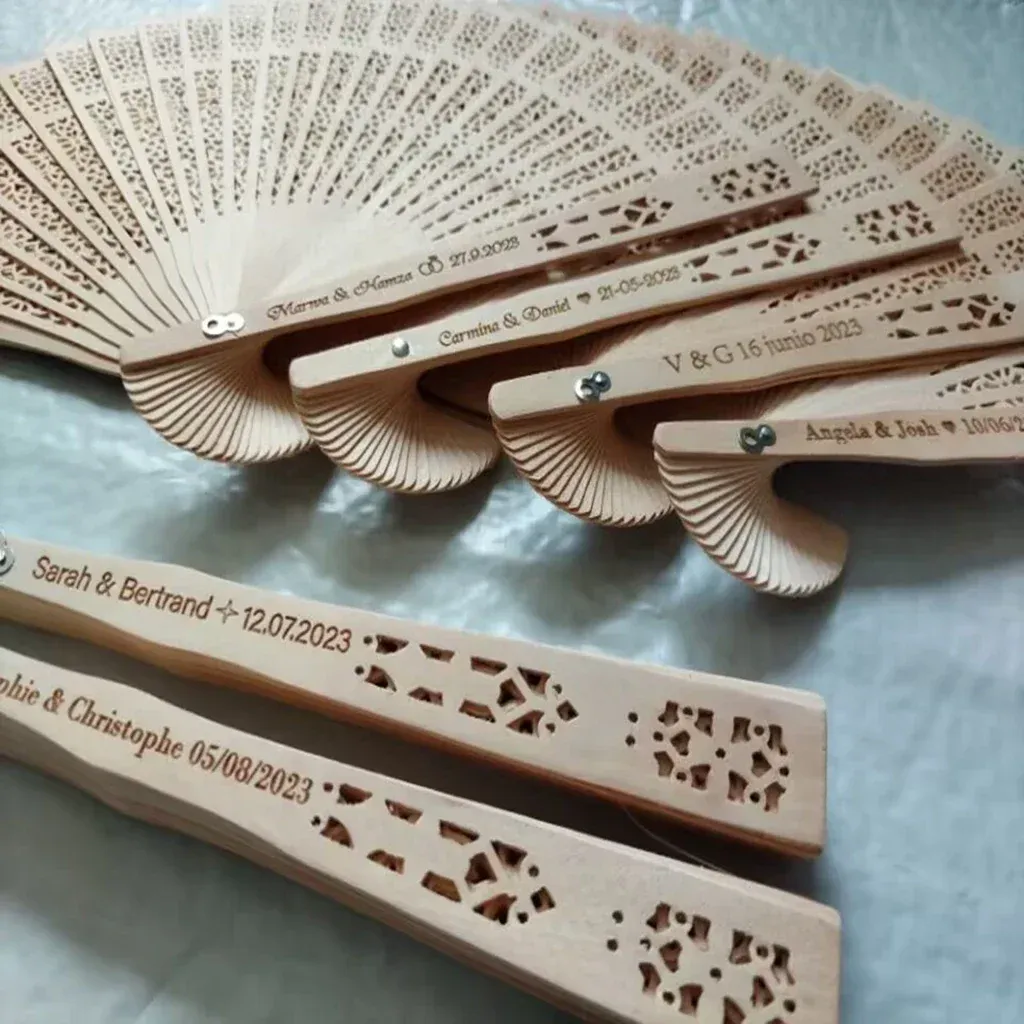 Custom Wooden Folding Hand Fans with Engraved Design for Weddings and ...