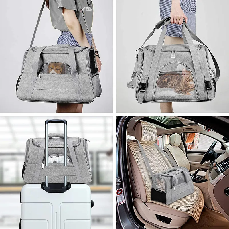 Sac De Transport Souple Pour Chat Ou Chien – Approuvé Avion – Gris, Respirant Et Sécurisé