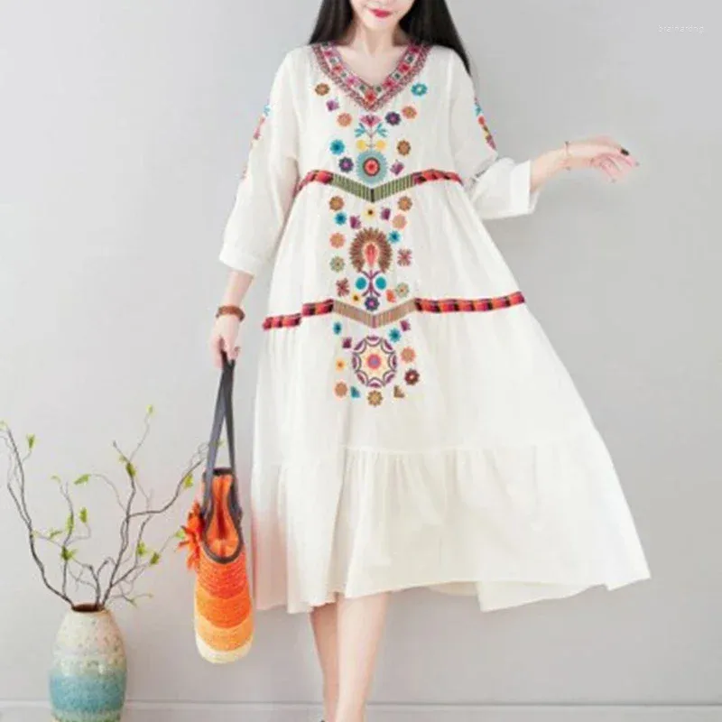 sachin and babi light blue dress Hand Embroidered Modern Mexican Dress Women, Floral Embroidery Summer Dress, Resort Wear, Bell Sleeves, Cinco de Mayo, Ethnic Boho Tunic