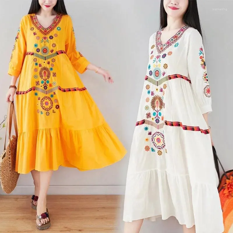 Boho Vintage Style Hand Embroidered White Pakistani Casual Dresses Online Loose Fit Summer Robe For Women B95 From Brainardng 50.66 In Bulk DHgate.Com