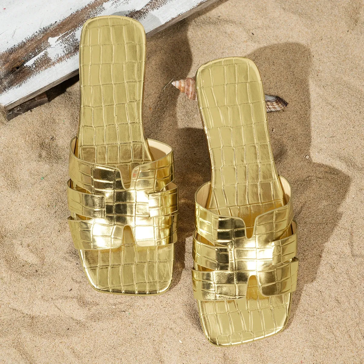 Gold Luxury Sandals for Women 2024: Summer Plus Size Fashion Slippers