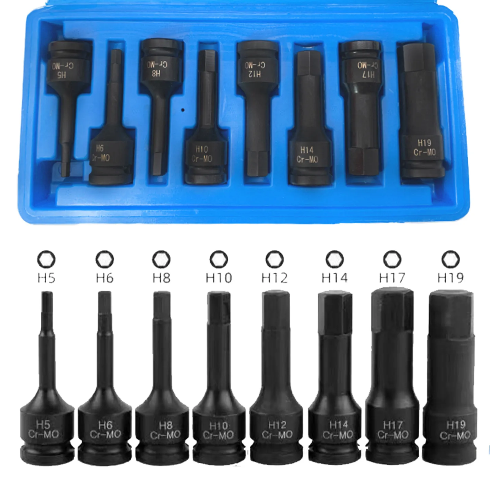 1/2-Inch Drive Hex Bit Impact Socket Set with Storage Case, H5-H19, 15 ...