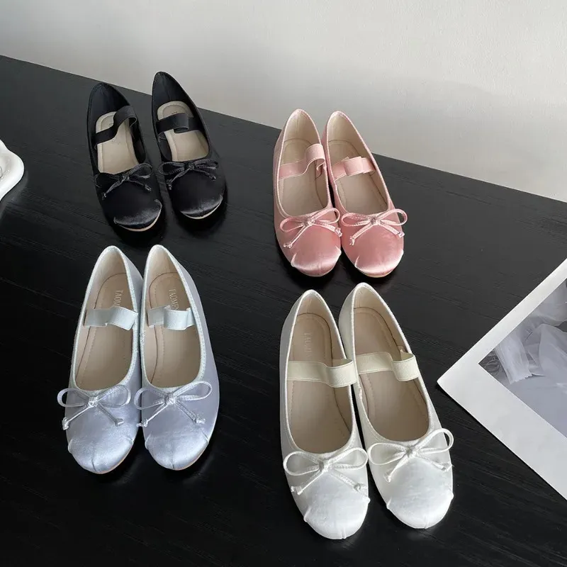 Elegant Bowknot Round-Toe Satin Ballet Flats for Women