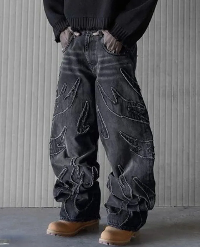 Baggy Mens Jeans Y2k Hip Hop Distressed Vintage Black Bootcut