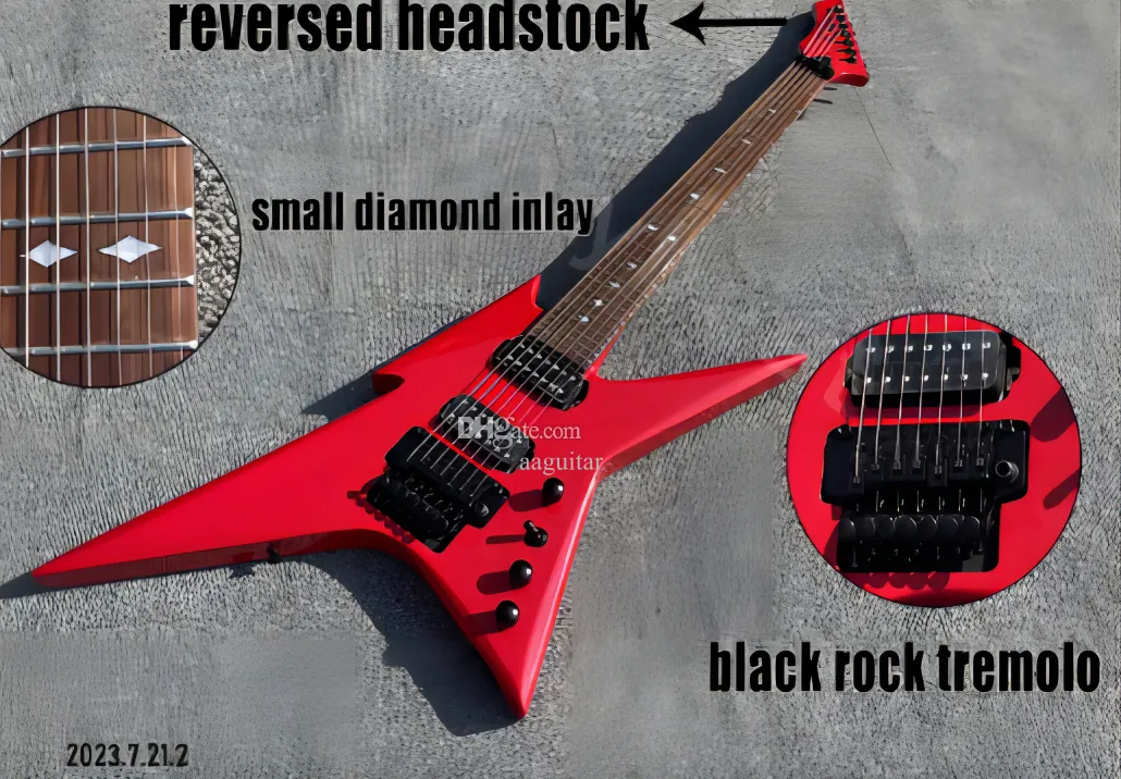 Solid Red 7-String Electric Guitar with HH Pickups, Reverse Headstock ...