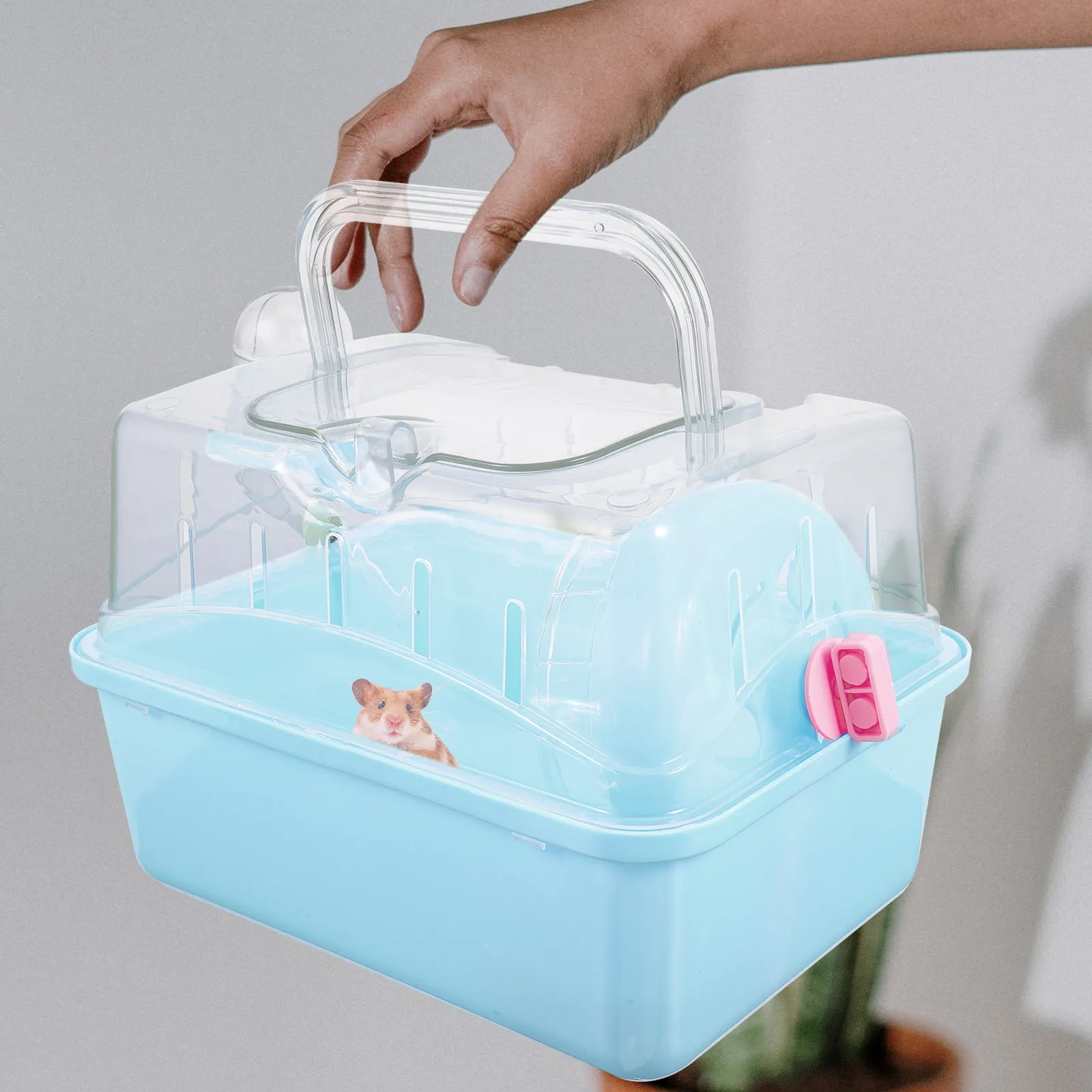 Portable Hamster Travel Cage - 9x6x7 Inch Small Animal Carrier With Ventilation & Water Bottle