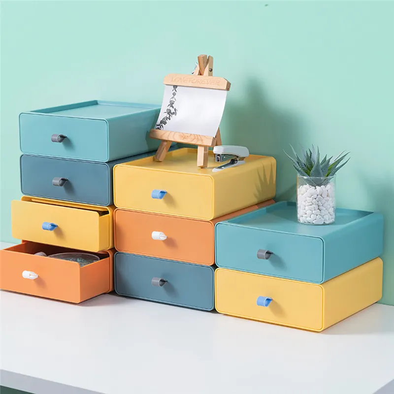 Desktop Stackable Cosmetic Organizer Drawers Large Capacity Colorful ...