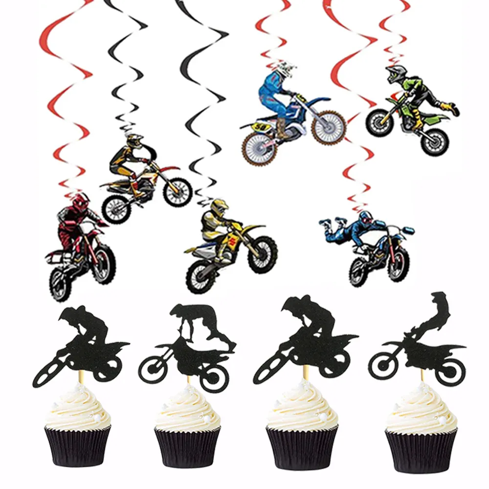 AK Giftshop Decorazioni Per Torta E Cupcake A Tema Motocross – Confezione Da 14 Pezzi Per Feste
