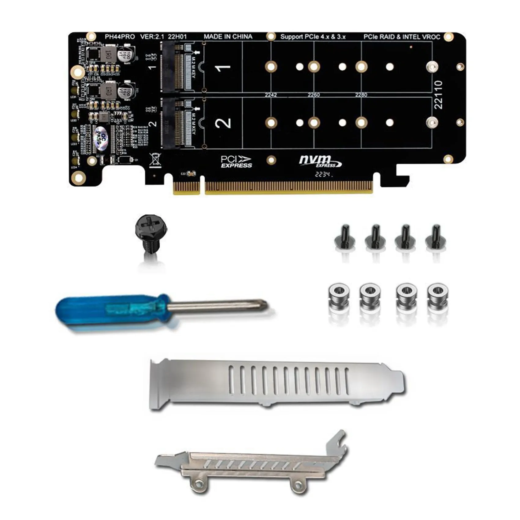 PCIE X16 to M.2 NVMe SSD Riser Card | Double-Sided 4-Disk NVME RAID PCI ...