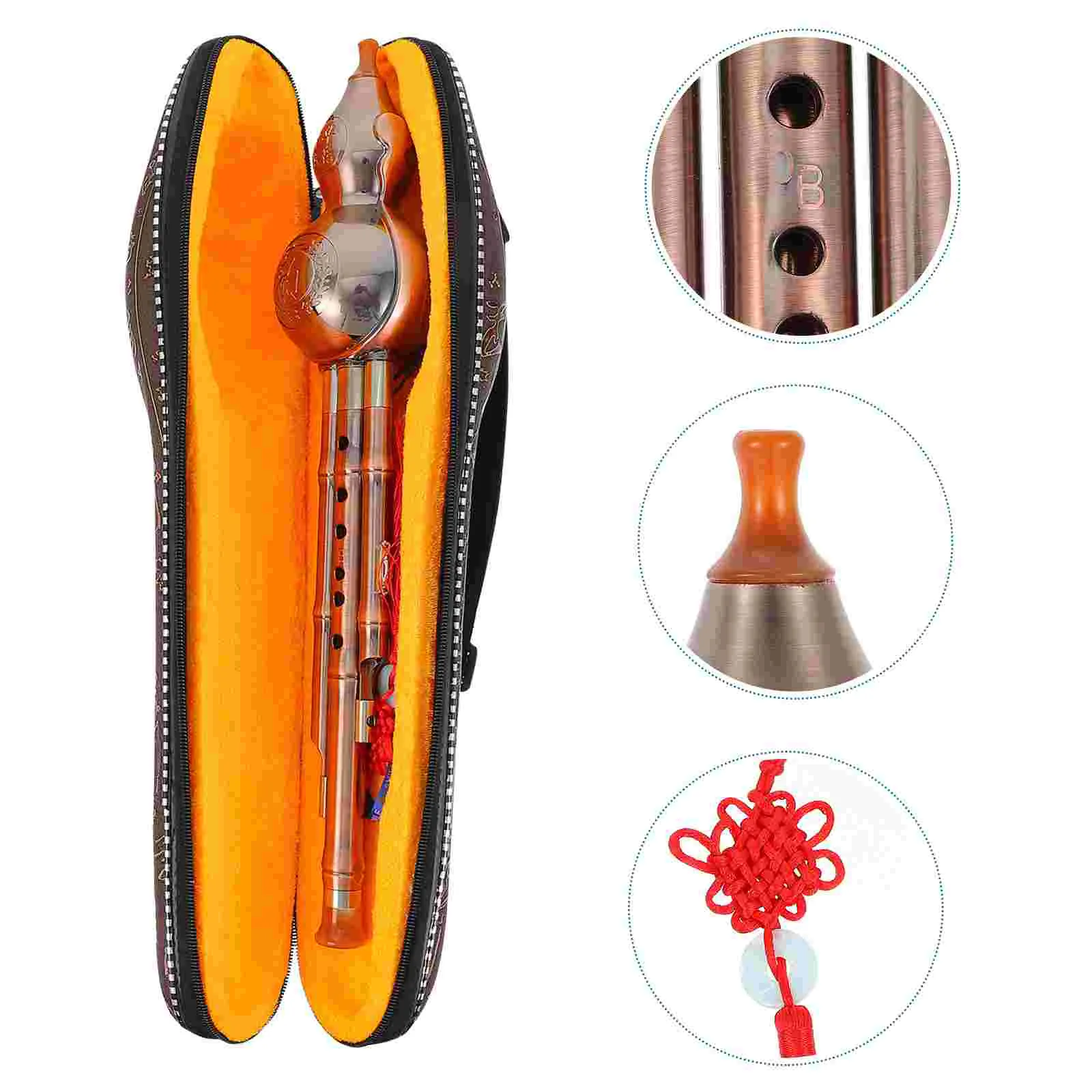 Durable Flute Musical Instrument Gourd Silk Cucurbit Silk Practice Playing Type Cucurbit Flute In B-flat CGFD Seven Hole Purple Bamboo Gourd Silk (Color : Brown, Size