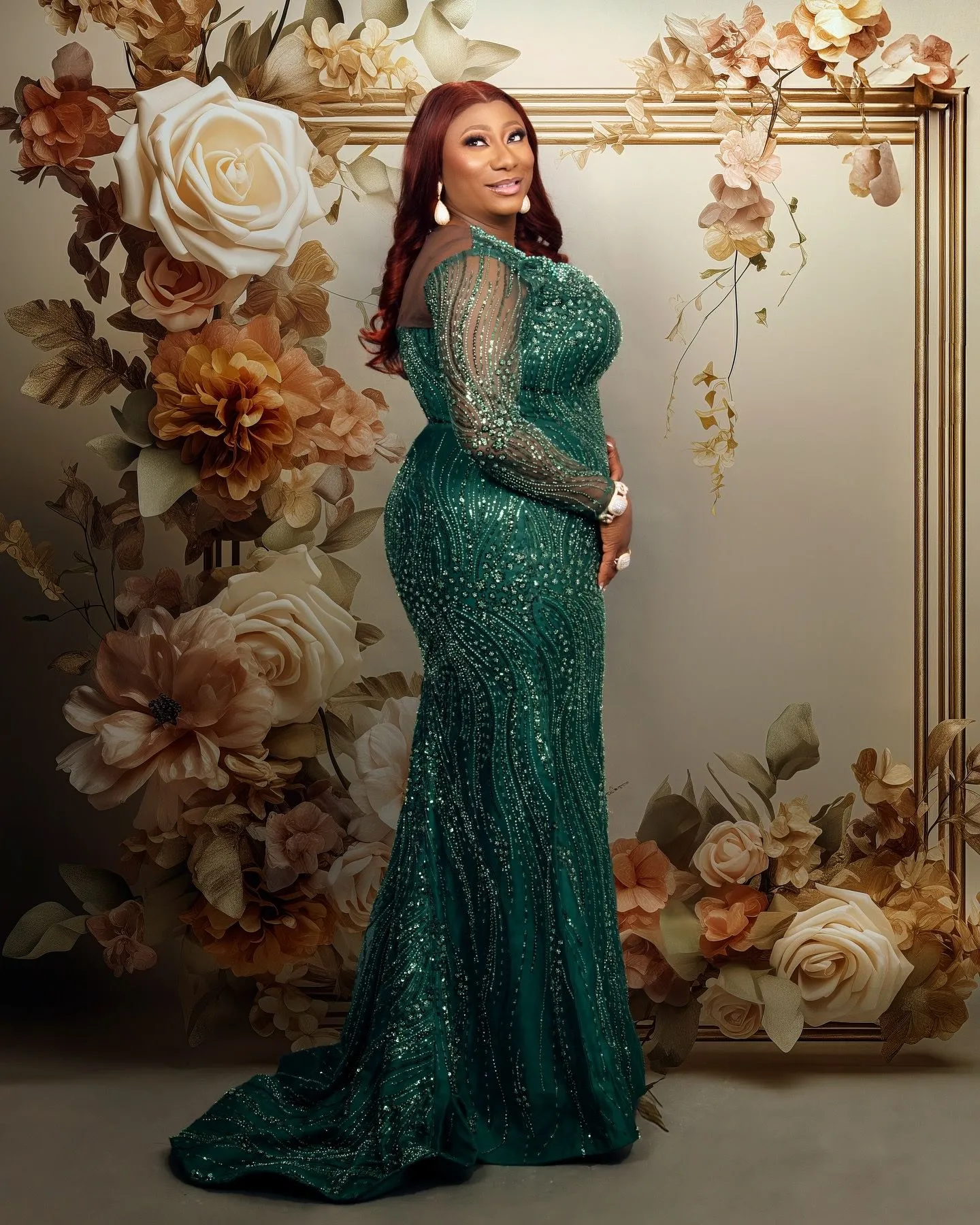 dark green plus size dress Wedtrend Women Dark Green Party Dress Off the Shoulder Ruffles Short  Sleeves Mermaid Plus Size Evening Dress – WEDTREND main image 1