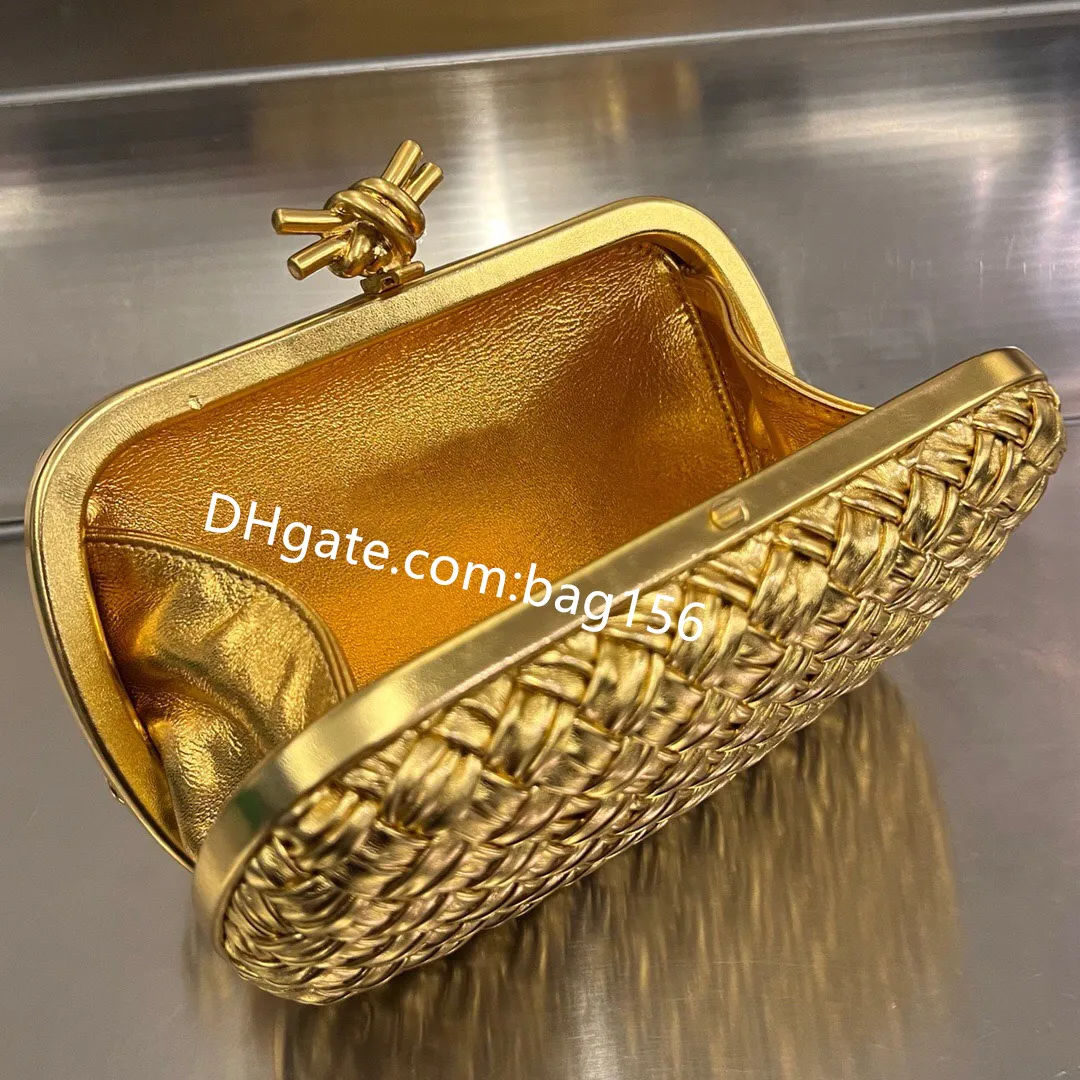 Designer Knot Intrecciato Metallic Leather Clutch Mini Woven 