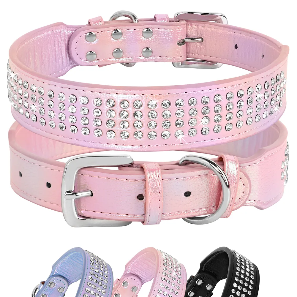 Rhinestone Bling Dog Collar Leather Rhinestone Dog Collars For