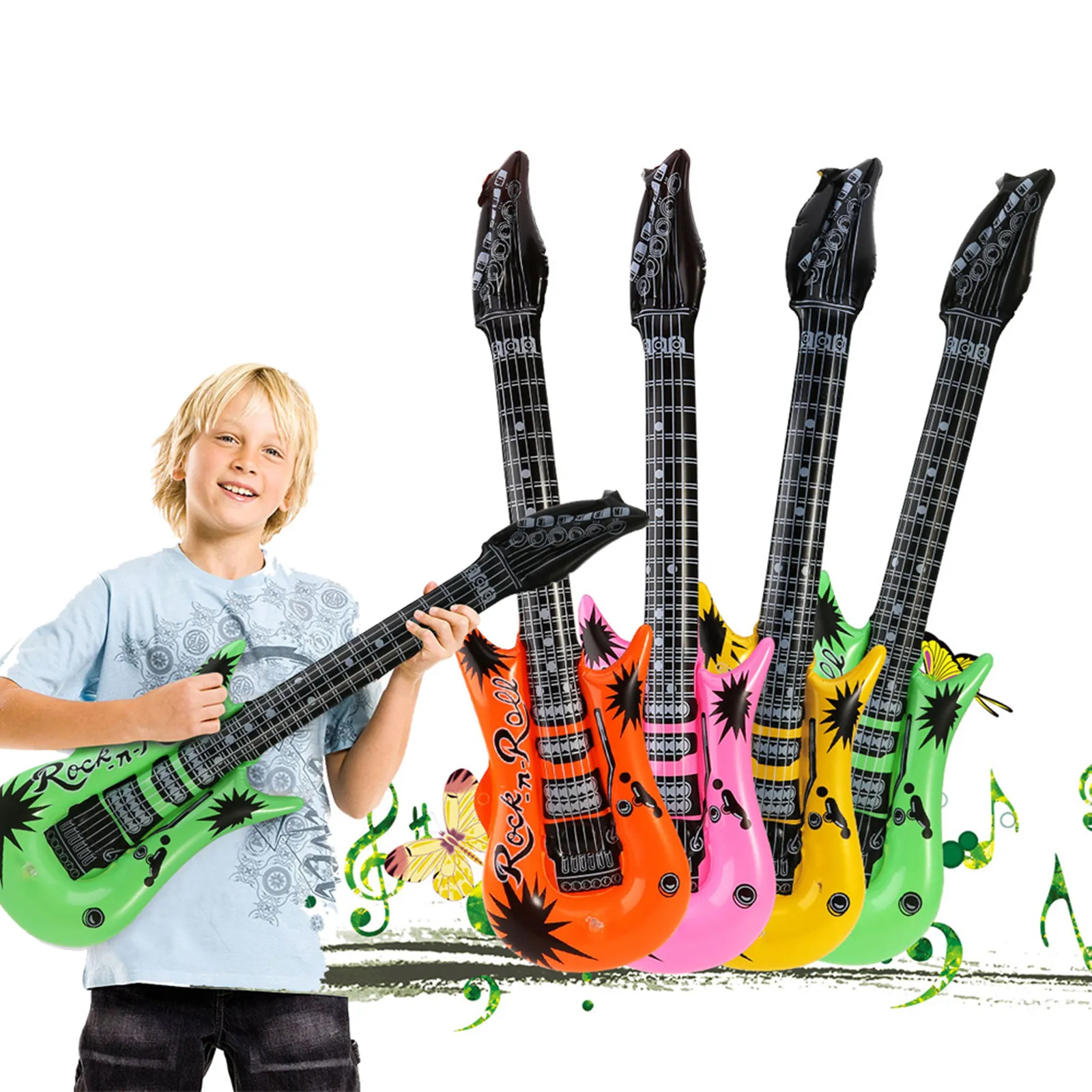 DHgate Blow Guitar Balloons Party Decorations Pack of 6 Inflatable Rock and Roll Music Party Supplies for Beach Gifts and Wedding Props Sports Outdoors