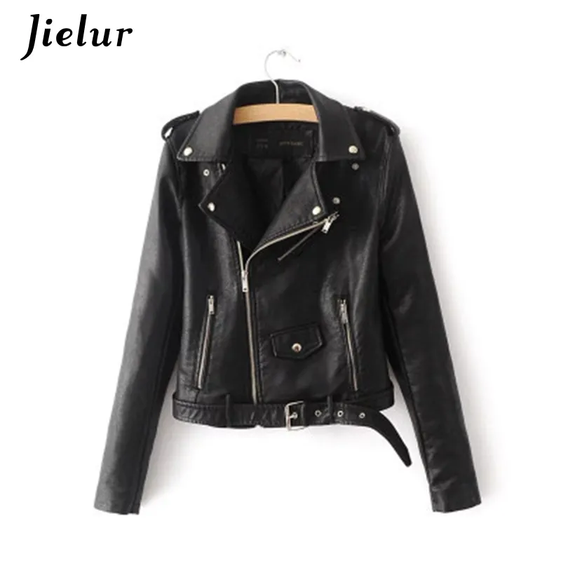 Jielur Women's Black Leather leather jacket - Slim Fit