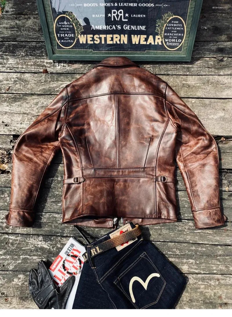 Mens Vintage Leather Biker Jacket: Argentine Bull Hide Armor